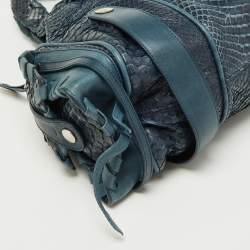 Pre Owned Chloe Two Tone Blue Python and Leather Silverado Satchel