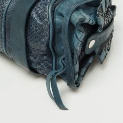 Pre Owned Chloe Two Tone Blue Python and Leather Silverado Satchel