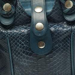 Pre Owned Chloe Two Tone Blue Python and Leather Silverado Satchel