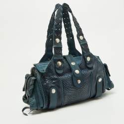 Pre Owned Chloe Two Tone Blue Python and Leather Silverado Satchel