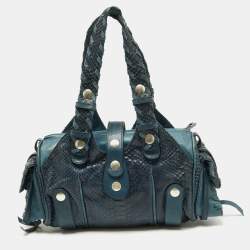 Pre Owned Chloe Two Tone Blue Python and Leather Silverado Satchel