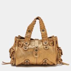 Pre Owned Chloe Metallic Gold Leather Silverado Satchel