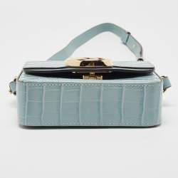 Pre Owned Chloe Light Blue Croc Embossed Leather Mini C Top Handle Bag