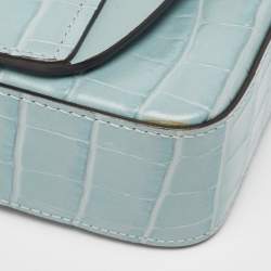 Pre Owned Chloe Light Blue Croc Embossed Leather Mini C Top Handle Bag