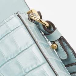 Pre Owned Chloe Light Blue Croc Embossed Leather Mini C Top Handle Bag