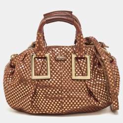 Pre Owned Chloe Brown/Gold Suede and Foil Satchel