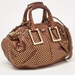 Pre Owned Chloe Brown/Gold Suede and Foil Satchel