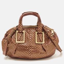 Pre Owned Chloe Brown/Gold Suede and Foil Satchel