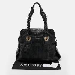 Pre Owned Chloe Black Leather and Python Heloise Large Satchel