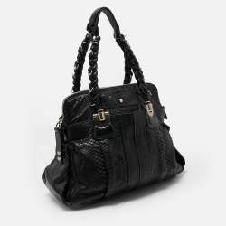 Pre Owned Chloe Black Leather and Python Heloise Large Satchel