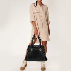 Pre Owned Chloe Black Leather and Python Heloise Large Satchel