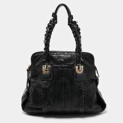 Pre Owned Chloe Black Leather and Python Heloise Large Satchel