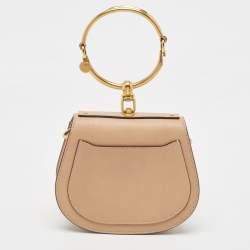 Pre Owned Chloe Beige Leather and Suede Small Nile Bracelet Crossbody Bag
