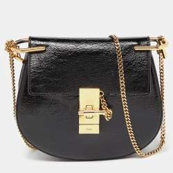 Pre Owned Chloe Black Patent Leather Small Drew Chain Crossbody Bag