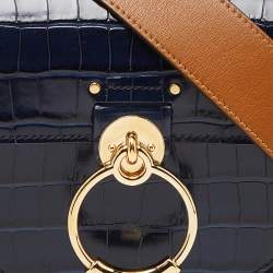 Pre Owned Chloe Blue/Tan Crocodile Embossed Leather, Suede and Leather Small Tess Crossbody Bag