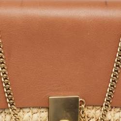 Pre Owned Chloe Beige/Tan Raffia and Leather Medium Drew Shoulder Bag