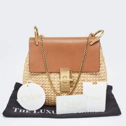 Pre Owned Chloe Beige/Tan Raffia and Leather Medium Drew Shoulder Bag