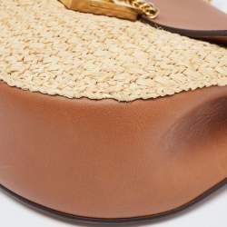 Pre Owned Chloe Beige/Tan Raffia and Leather Medium Drew Shoulder Bag