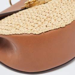 Pre Owned Chloe Beige/Tan Raffia and Leather Medium Drew Shoulder Bag