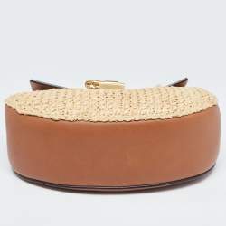 Pre Owned Chloe Beige/Tan Raffia and Leather Medium Drew Shoulder Bag