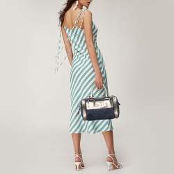 Pre Owned Chloe Blue/Metallic Denim and Leather Zip Satchel