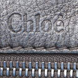 Pre Owned Chloe Blue/Metallic Denim and Leather Zip Satchel