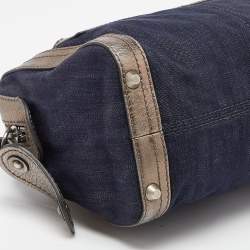 Pre Owned Chloe Blue/Metallic Denim and Leather Zip Satchel