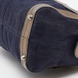 Pre Owned Chloe Blue/Metallic Denim and Leather Zip Satchel