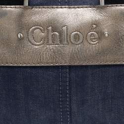 Pre Owned Chloe Blue/Metallic Denim and Leather Zip Satchel
