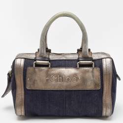 Pre Owned Chloe Blue/Metallic Denim and Leather Zip Satchel