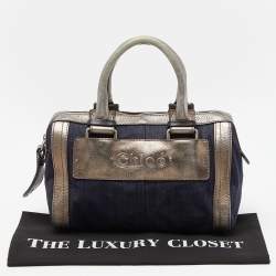 Pre Owned Chloe Blue/Metallic Denim and Leather Zip Satchel