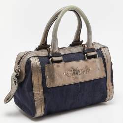 Pre Owned Chloe Blue/Metallic Denim and Leather Zip Satchel