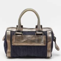 Pre Owned Chloe Blue/Metallic Denim and Leather Zip Satchel