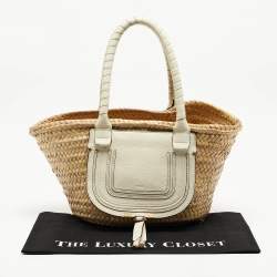 Chloe Beige/Cream Straw and Leather Medium Marcie Basket Bag