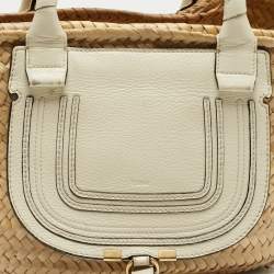 Chloe Beige/Cream Straw and Leather Medium Marcie Basket Bag