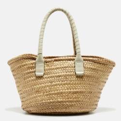 Chloe Beige/Cream Straw and Leather Medium Marcie Basket Bag