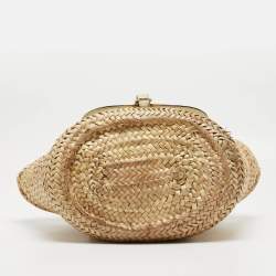 Chloe Beige/Cream Straw and Leather Medium Marcie Basket Bag
