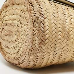 Chloe Beige/Cream Straw and Leather Medium Marcie Basket Bag