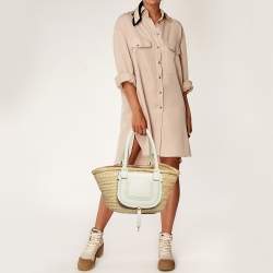 Chloe Beige/Cream Straw and Leather Medium Marcie Basket Bag