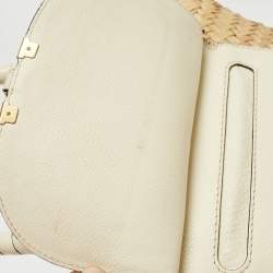 Chloe Beige/Cream Straw and Leather Medium Marcie Basket Bag
