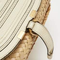 Chloe Beige/Cream Straw and Leather Medium Marcie Basket Bag
