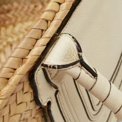 Chloe Beige/Cream Straw and Leather Medium Marcie Basket Bag