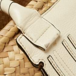 Chloe Beige/Cream Straw and Leather Medium Marcie Basket Bag