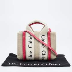 Pre Owned Chloe Pink/Beige Canvas and Leather Mini Woody Tote