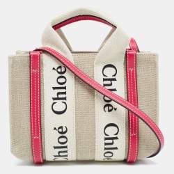 Pre Owned Chloe Pink/Beige Canvas and Leather Mini Woody Tote