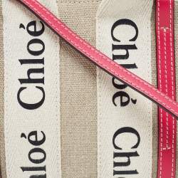 Pre Owned Chloe Pink/Beige Canvas and Leather Mini Woody Tote