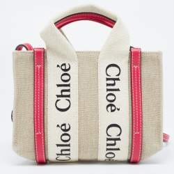 Pre Owned Chloe Pink/Beige Canvas and Leather Mini Woody Tote