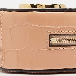 Pre Owned Chloe Peach Crocodile Embossed Leather Mini C Round Crossbody Bag