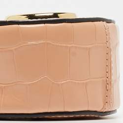 Pre Owned Chloe Peach Crocodile Embossed Leather Mini C Round Crossbody Bag