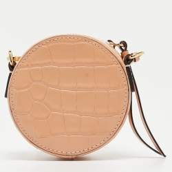 Pre Owned Chloe Peach Crocodile Embossed Leather Mini C Round Crossbody Bag